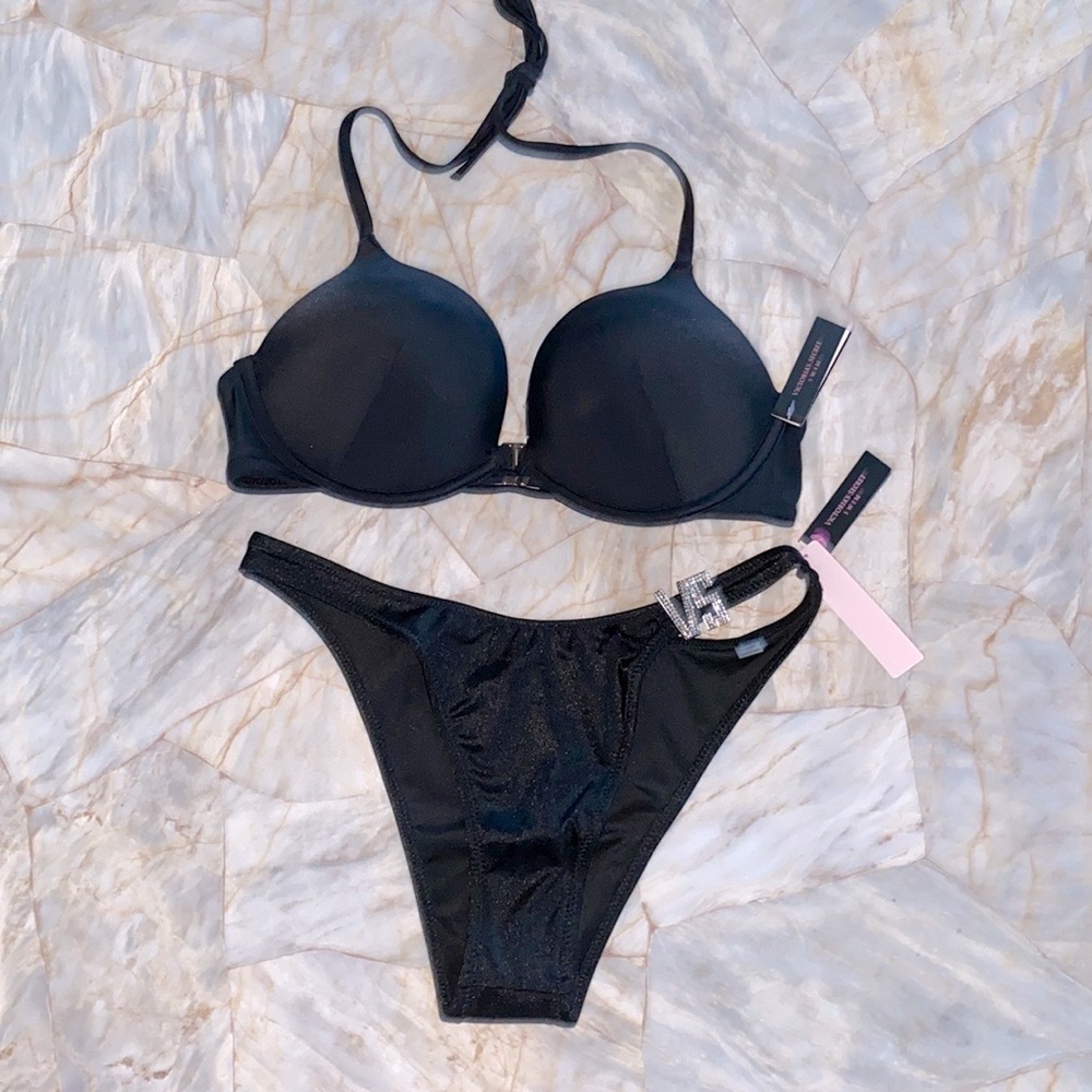 34C Small Halter BOMBSHELL ADD 2 CUPS Swimsuit Set Bikini Swim Top + Bottoms New